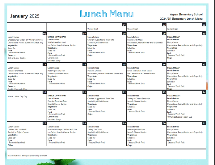 November Lunch Menu